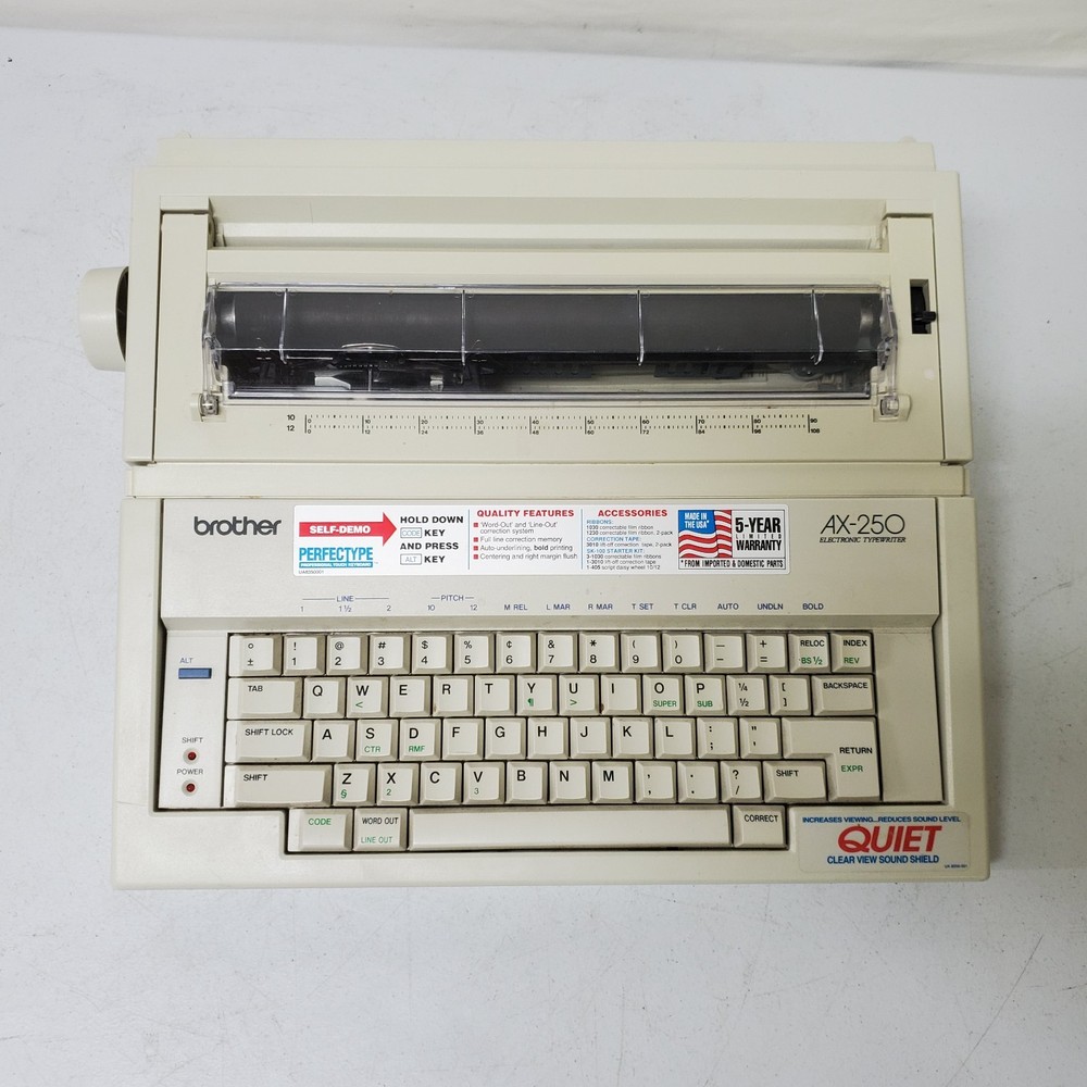 Brother AX-250 Electronic Typewriter Tested Working Missing Input Piece