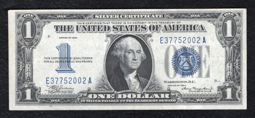 FR. 1606 1934 $1 ONE DOLLAR “FUNNYBACK” SILVER CERTIFICATE EXTREMELY FINE (E)