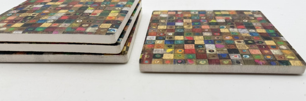 Mosaic Drink Coasters Tiles Corked Back Boho Patchwork Rustic Eclectic Decor