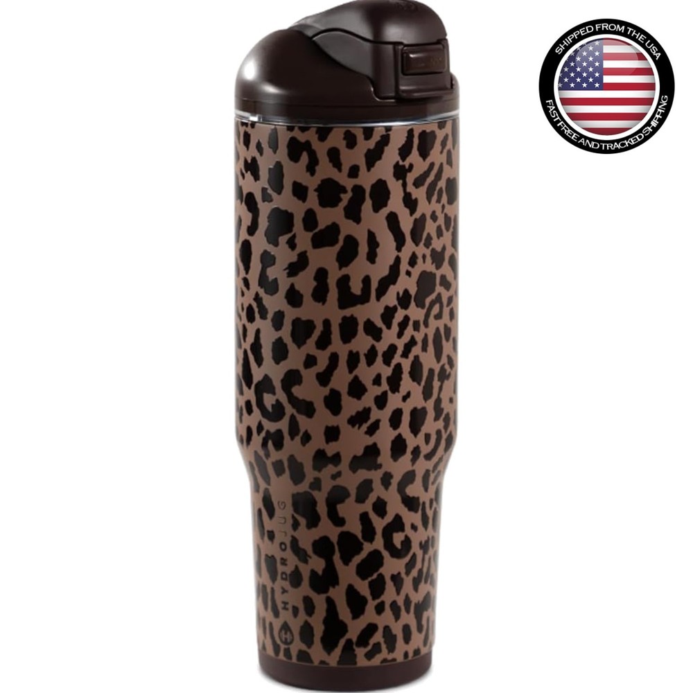 32oz Ease2o Brown Leopard Water Bottle: Straw & Chug Lid for Active Hydration
