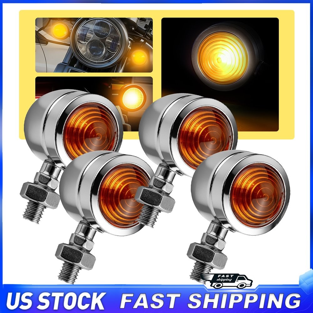 4X Motorcycle Turn Signals Blinker Light Indicator Amber Front Rear Universal