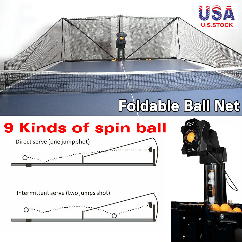 Automatic Table Tennis Robot w/ Foldable Net Ping Pong Training Machine Spinning