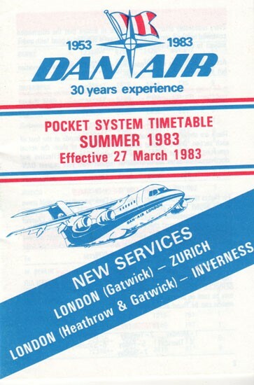 Dan-Air timetable 1983/03/27 pocket edition