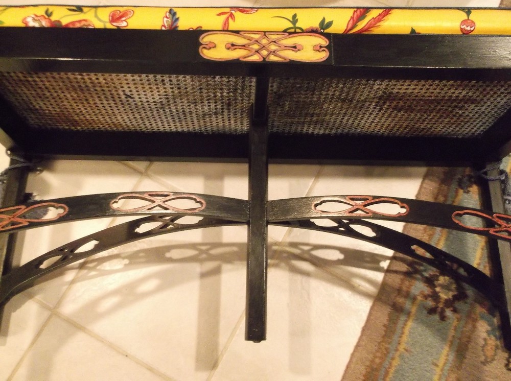 Black Painted Cane Bench w/Removable Upholstered Cushion
