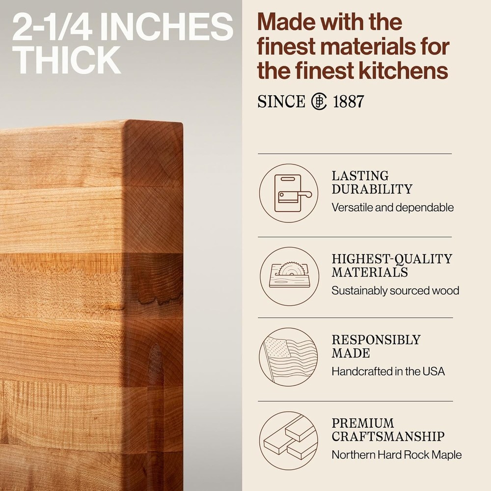 RA-Board Series Rectangular Wooden Maple Cutting Board 24”x18” – 2.25” Thick