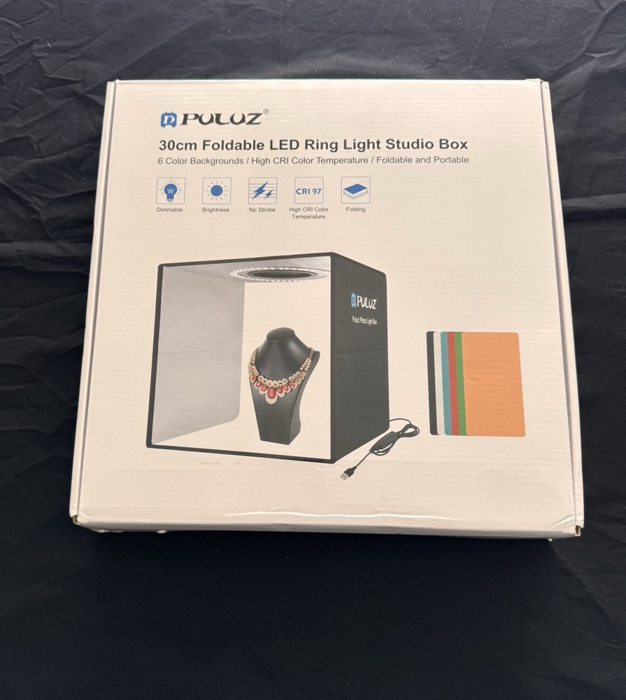Puluz 30cm Foldable LED Ring Light Studio Box w/ 6 Backgrounds CRI97 USB Powered