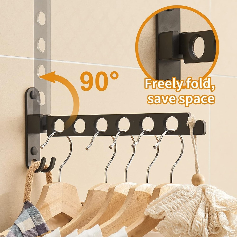 JOOM Retractable Folding Wall Mounted Clothes Hanger One pack, Matte Black