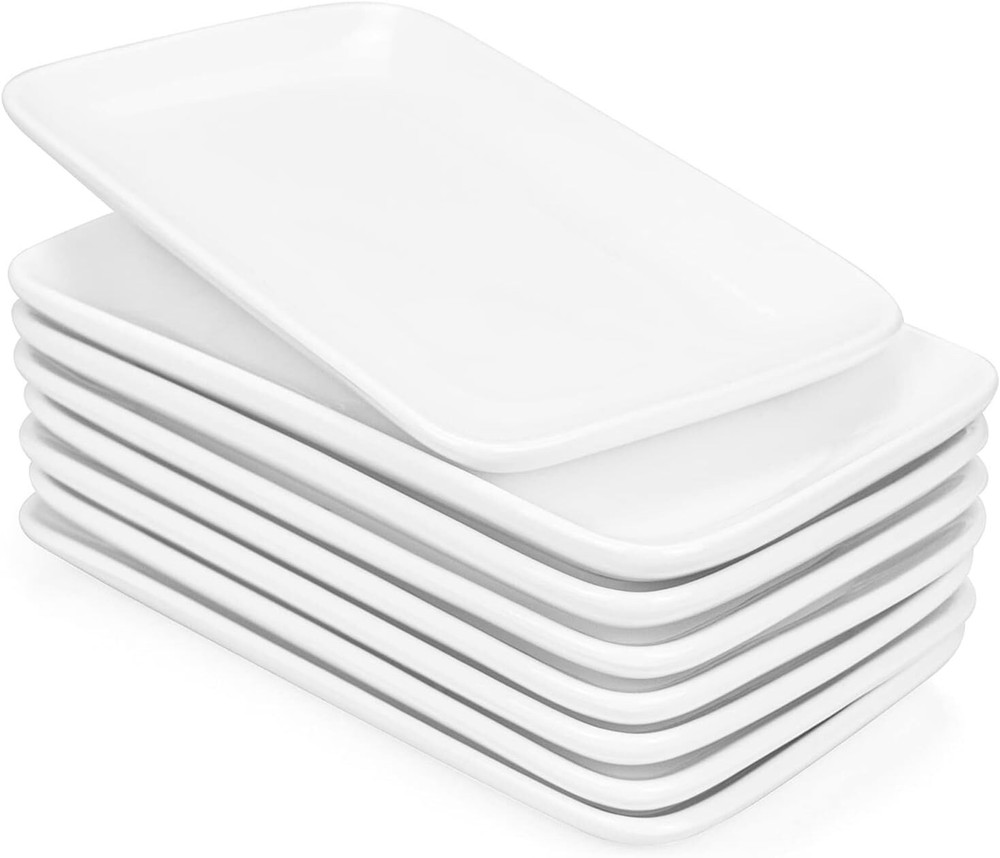 8-Piece Set of 8-Inch Rectangular Ceramic Plates Salad Plates