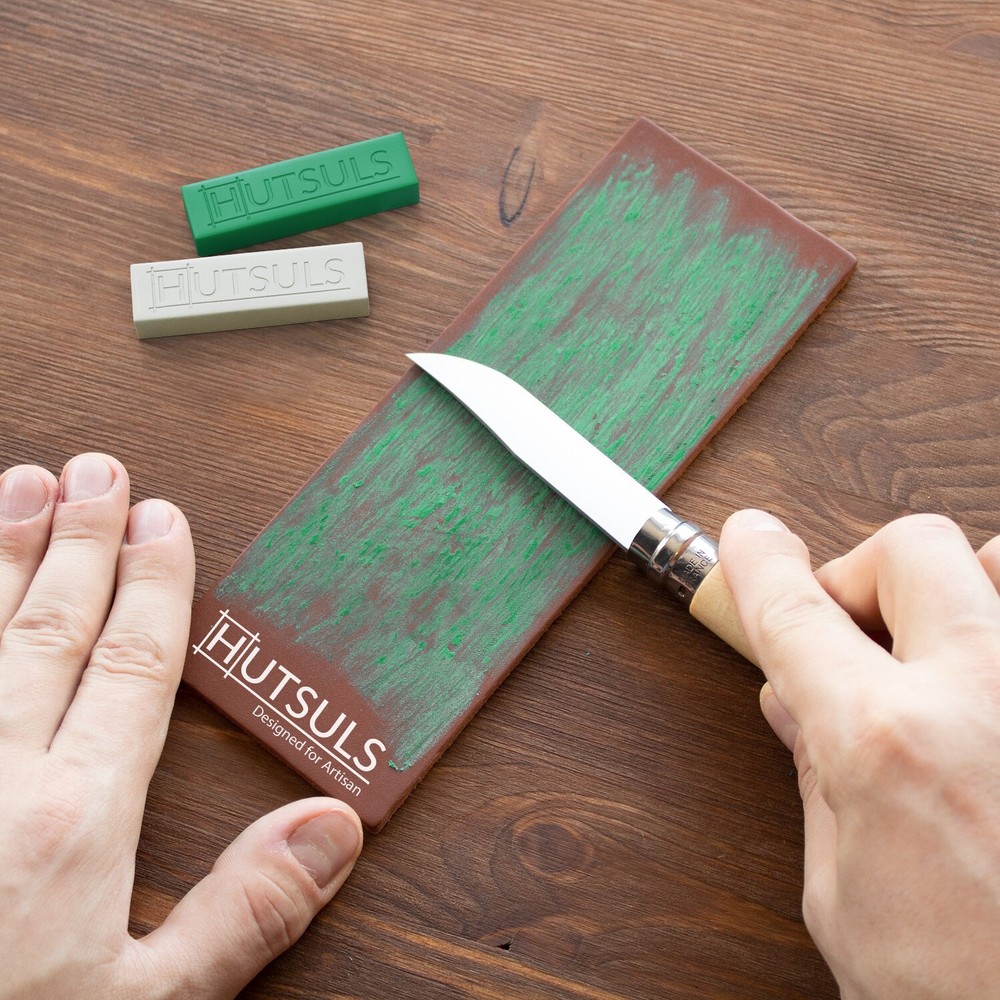 Hutsuls Knife Stropping Leather Sharpening Strop Green White Compound Sharpener