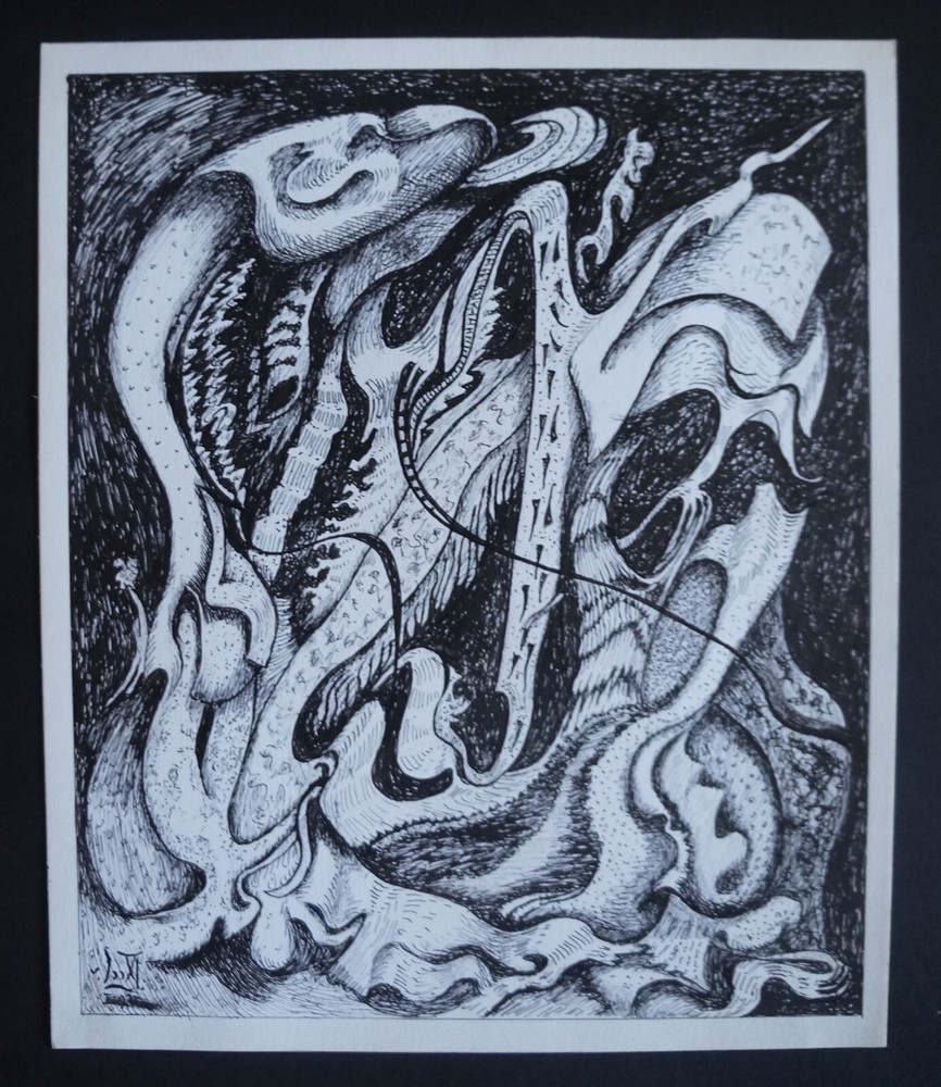 Ink Drawing Composition Signed GUSTAV VON DER LOO (a)