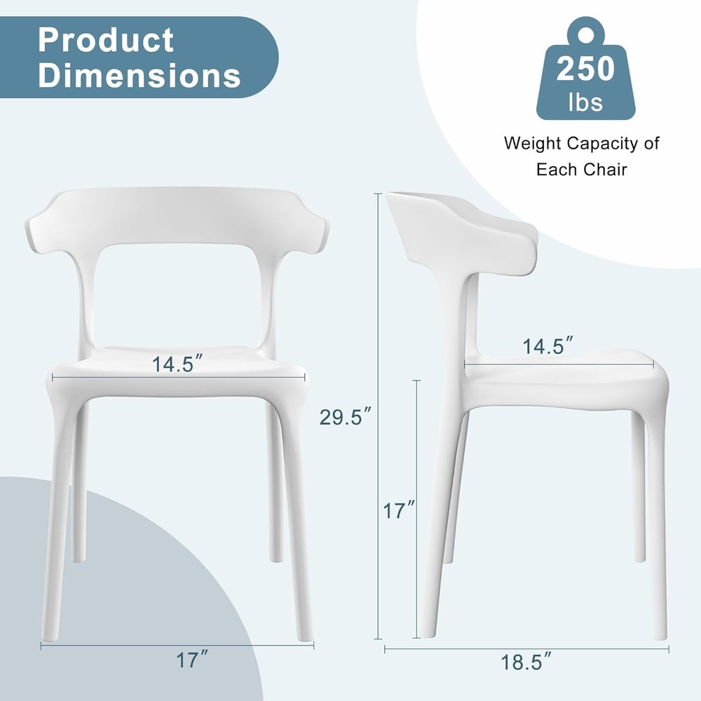 4 Pack Plastic Stacking Chairs Stackable Dining Chairs Kitchen Restaurant Patio