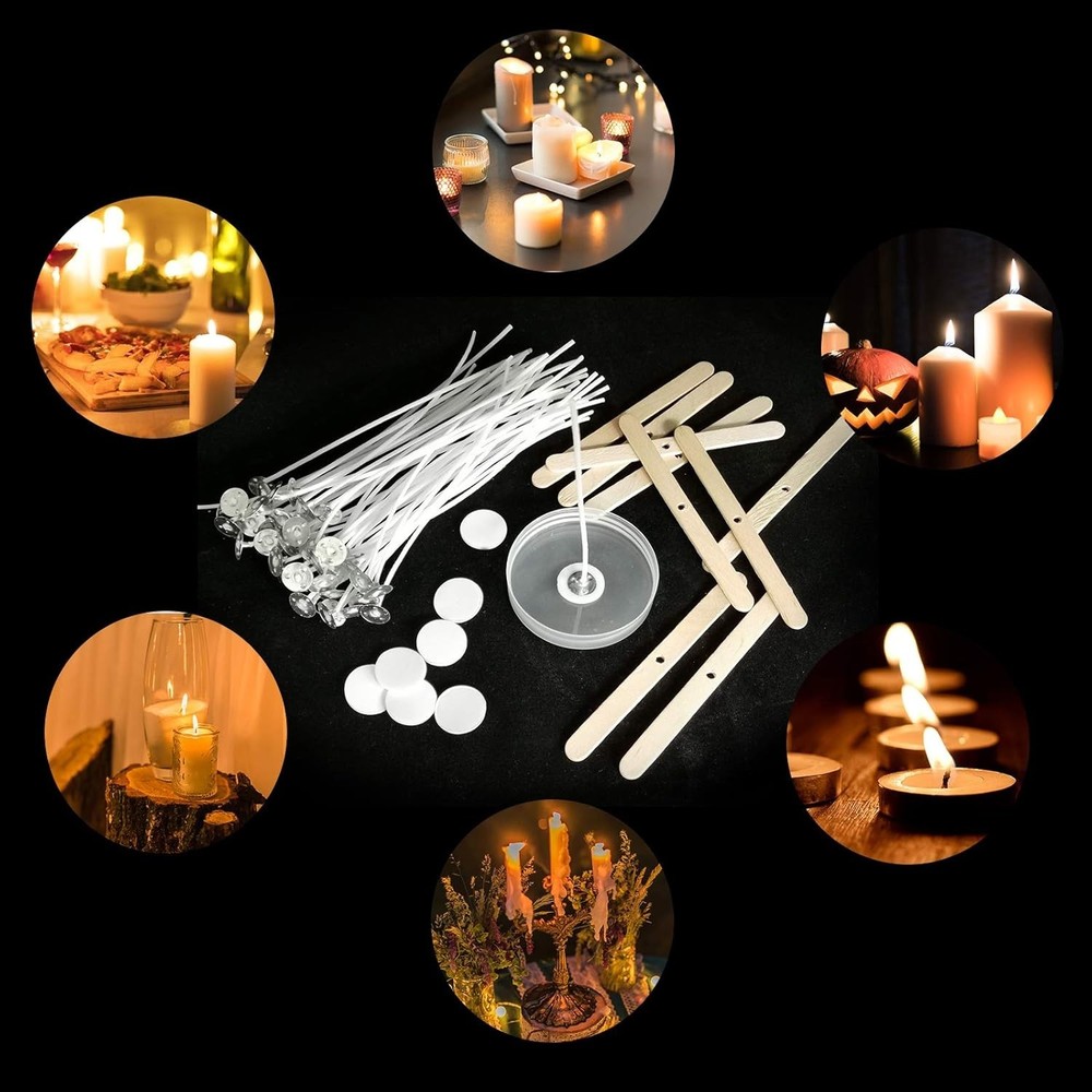 Candle DIY Kit: 100 Cotton Wicks, Stickers, & Centering Tools for Beginners