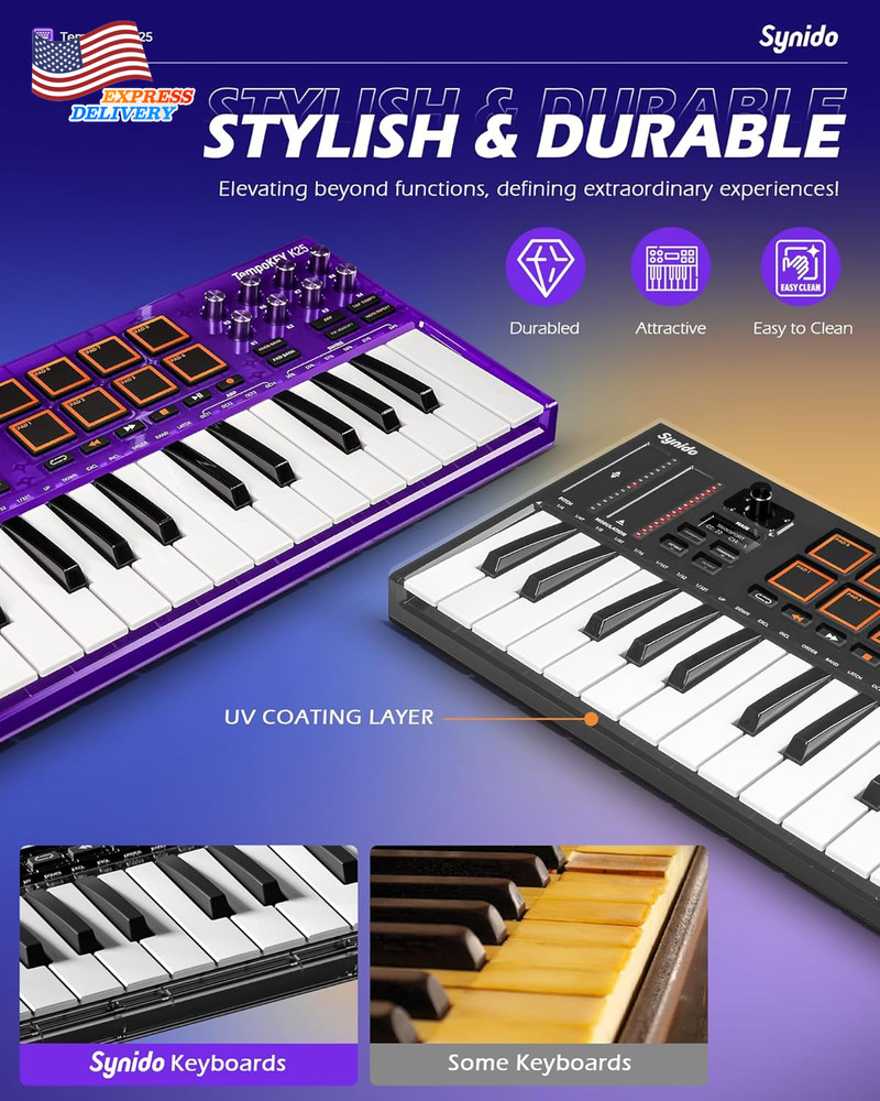 MIDI Keyboard Controller Beat Maker Machine 25 Key USB MIDI Keyboard Controller