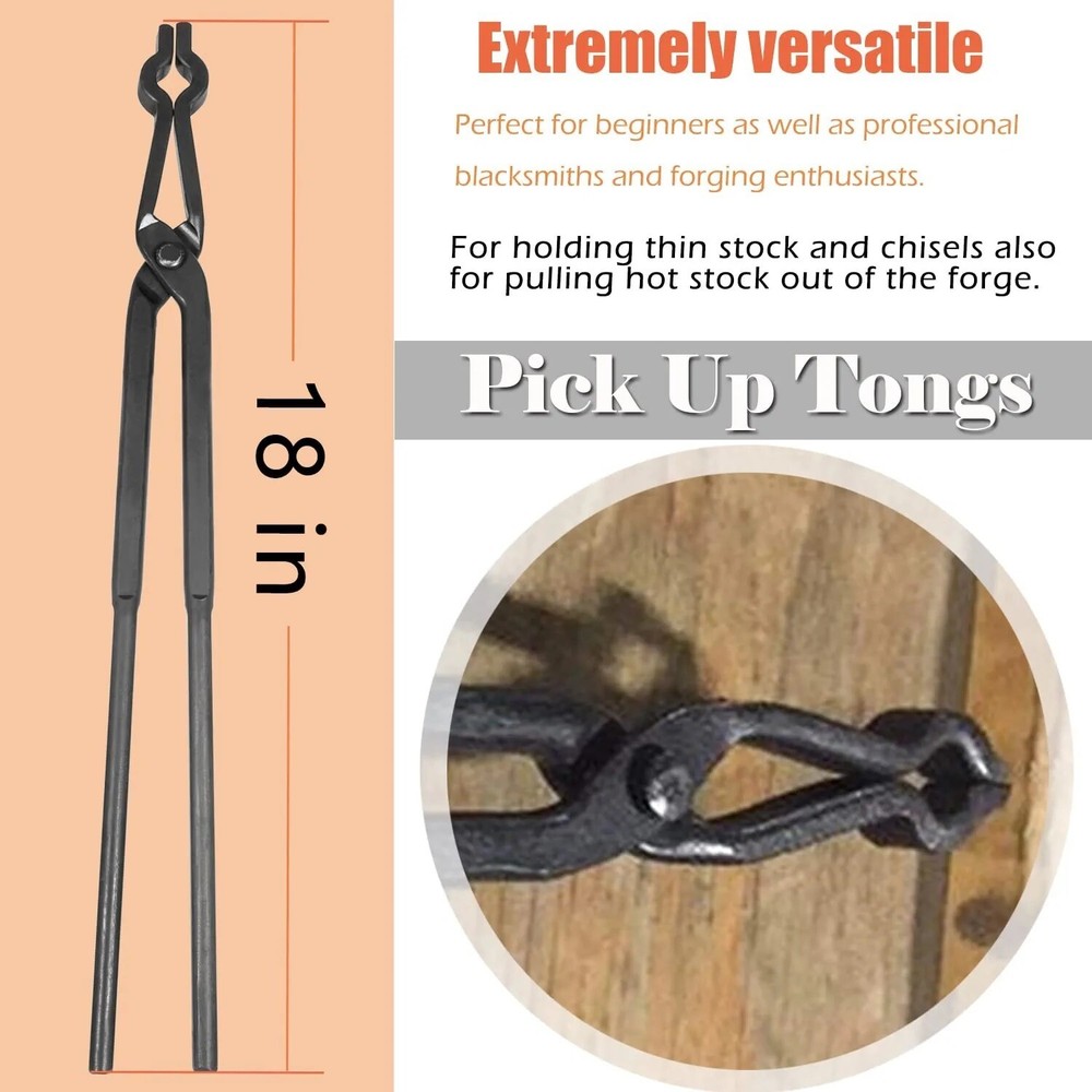 Beginner Blacksmith Tongs Blacksmith Forge Tong Tools Set V-Bit,Flat Jaw,Pick Up