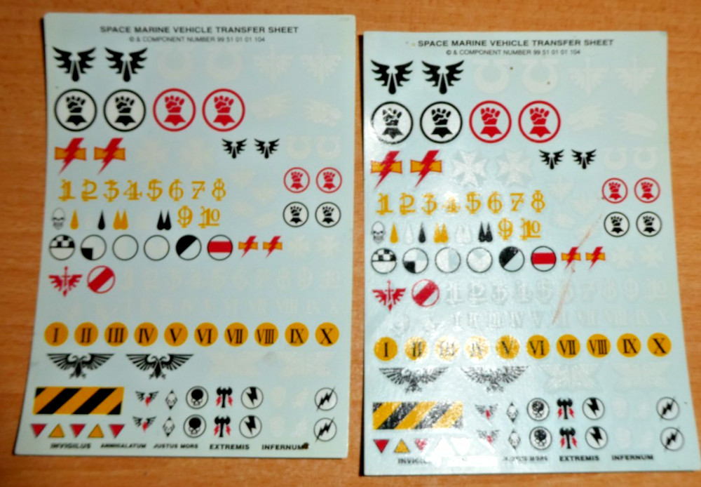 Games Workshop Decal Transfer Sheets Space Marine Vehicle 2x OOP.