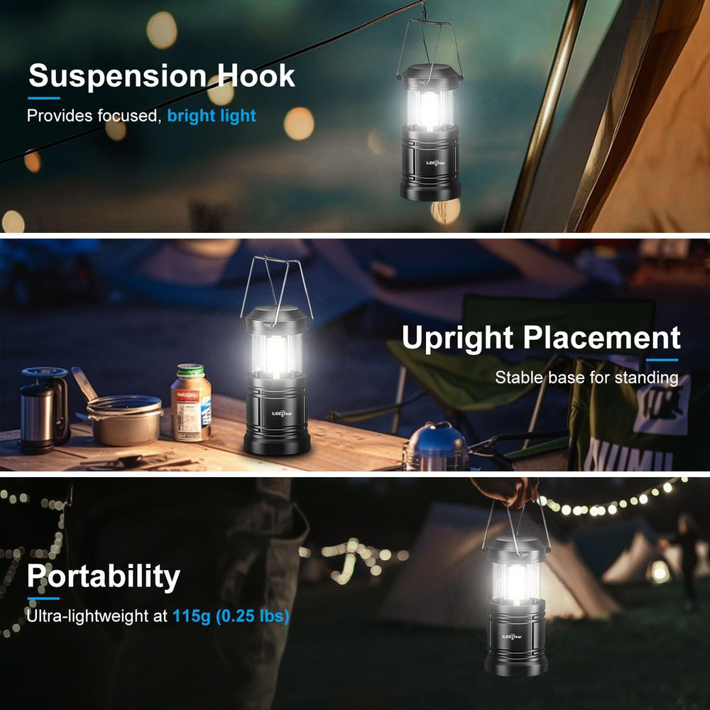 LED Camping Lanterns 2‑Pack – Battery Powered, Collapsible, Adjustable Brightnes