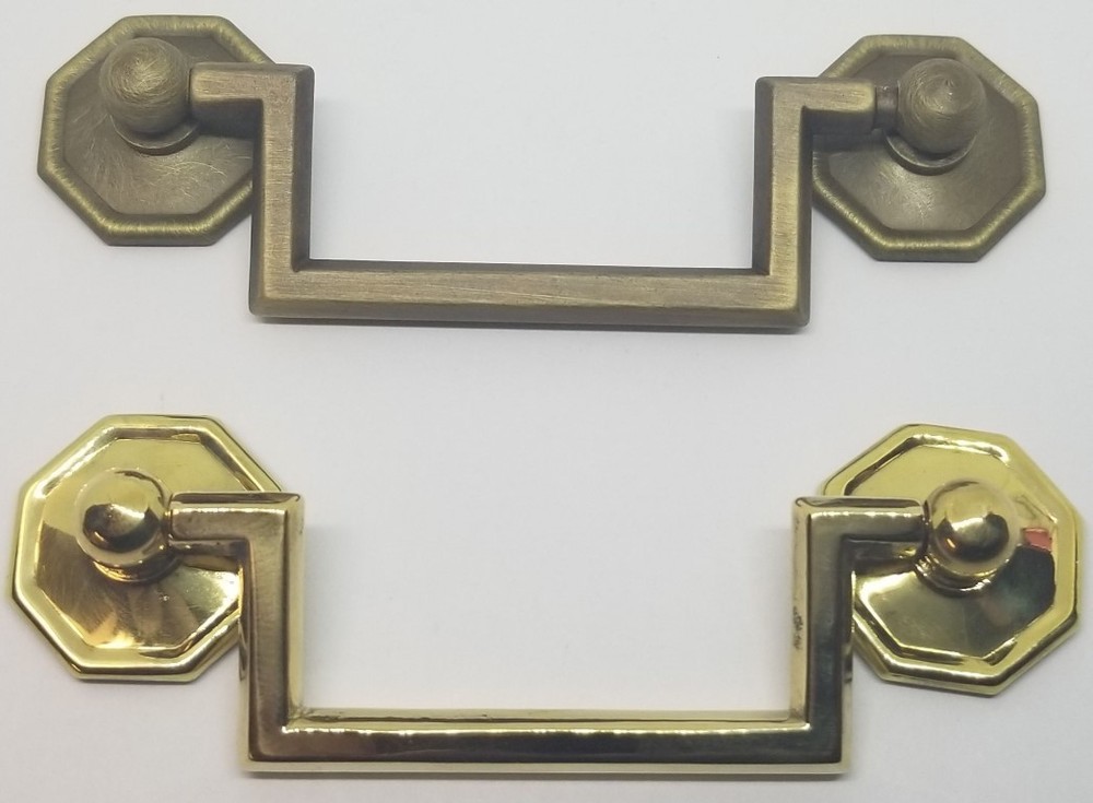 MEDIUM BRIGHT BRASS 3" Centers Colonial Revival Drawer Pull Square Handles KNOB