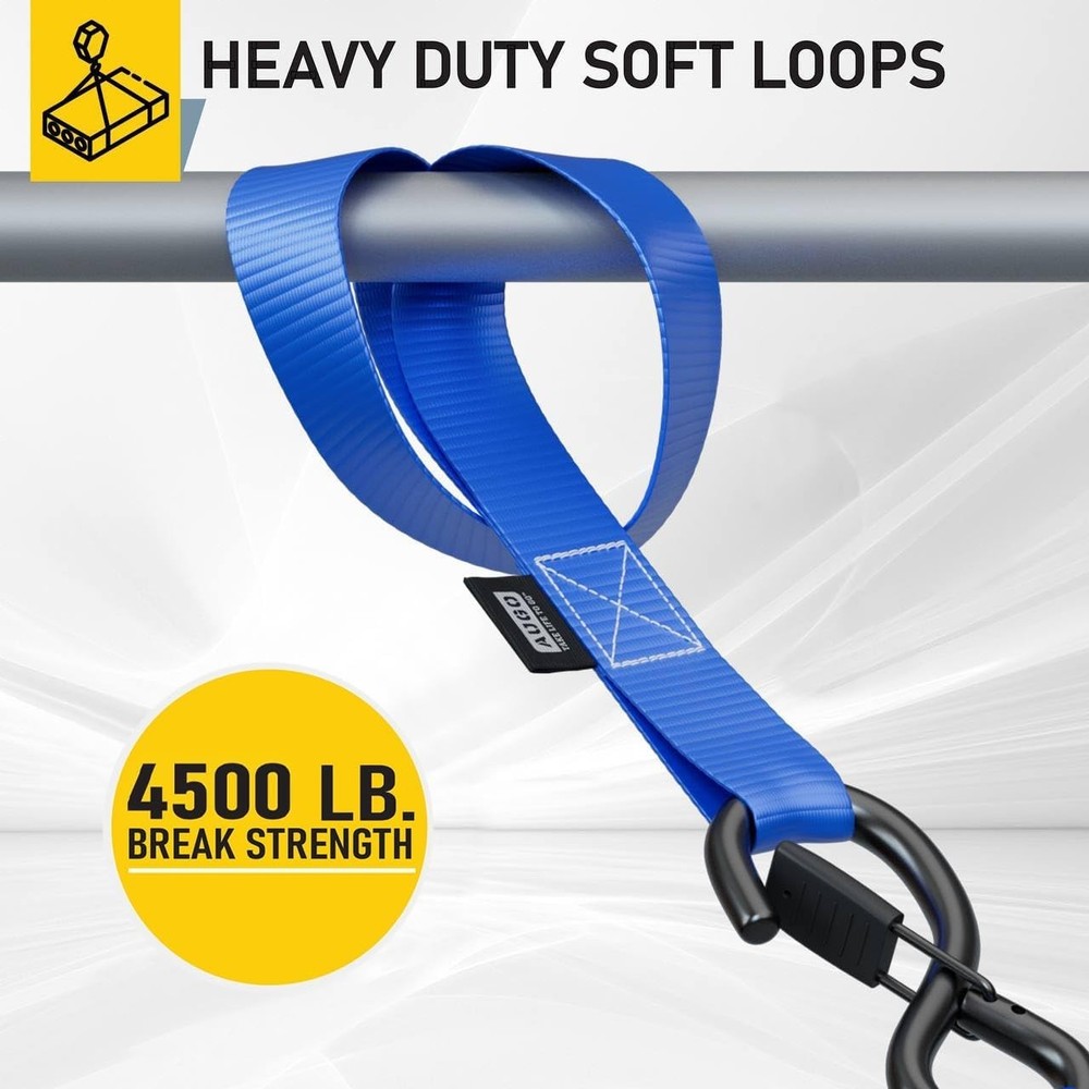Heavy Duty Soft Loop Tie Down Straps - 6 Pack - 4500 lbs Capacity for Secure ...