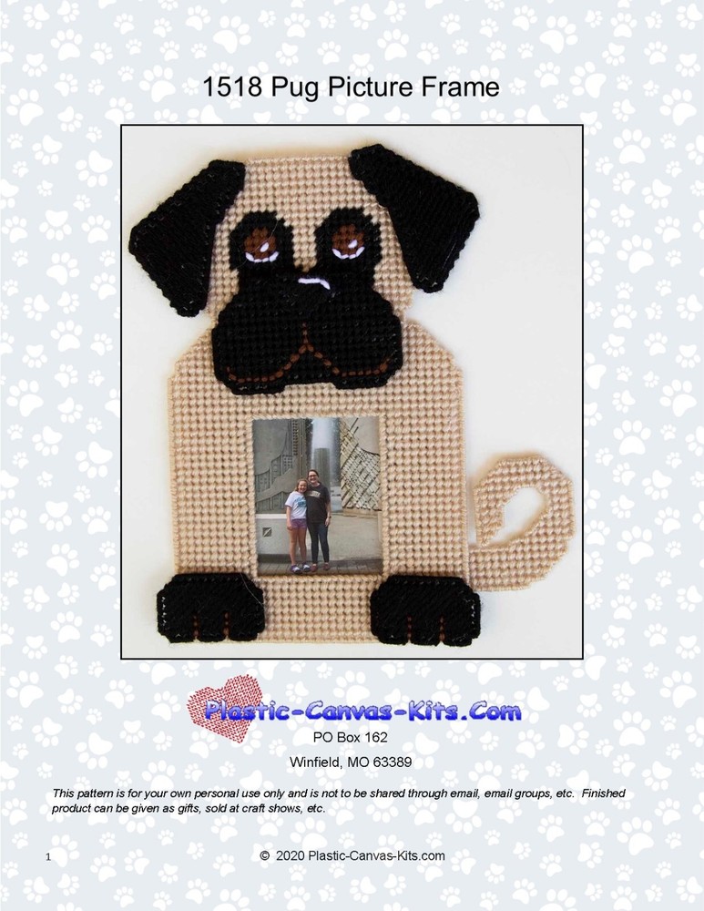 Pug Dog Picture Frame-Plastic Canvas Pattern or Kit