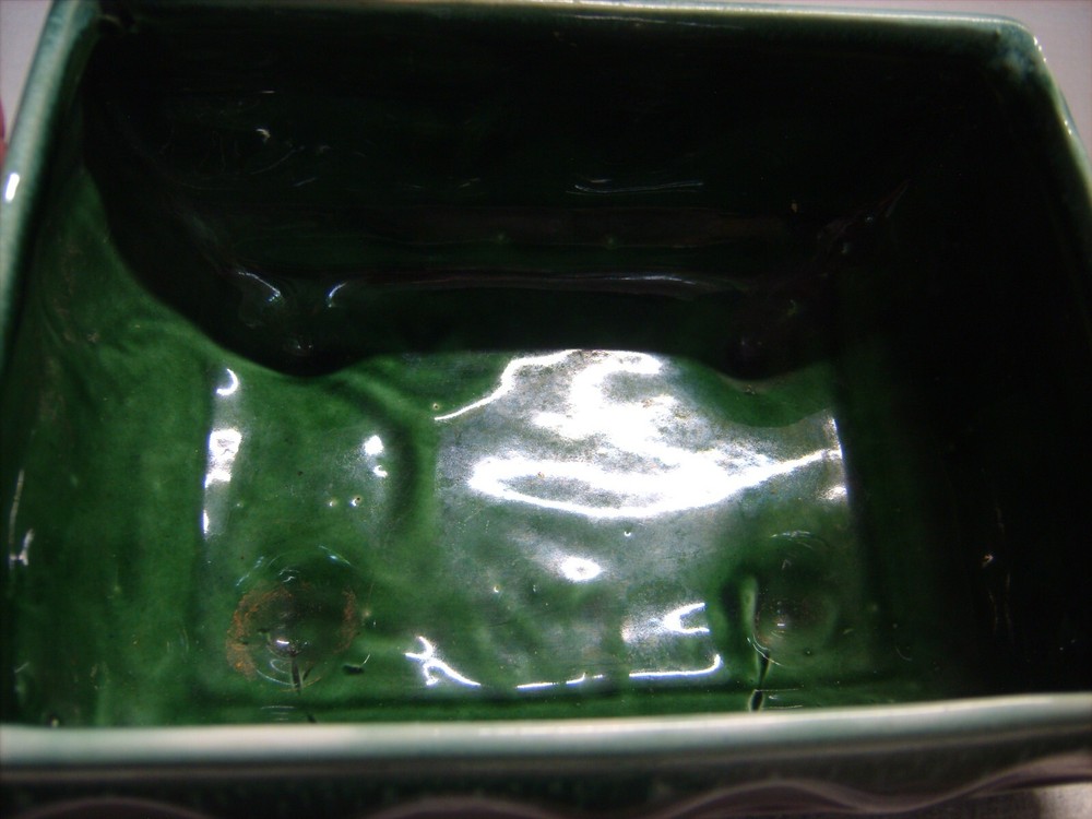 Vtg Cookson Pottery #557 Verigated Green Footed Planter Rectangular 7"x5"x4"
