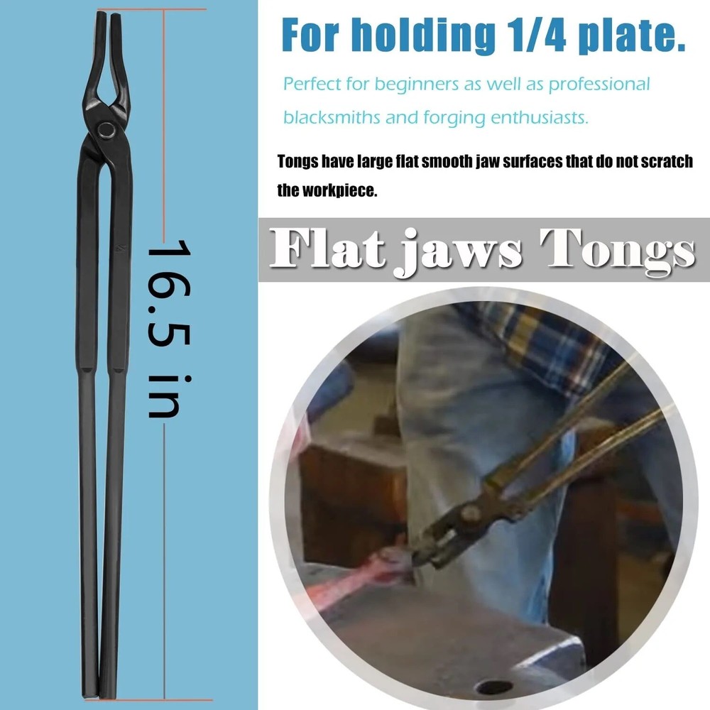 Beginner Blacksmith Tongs Blacksmith Forge Tong Tools Set V-Bit,Flat Jaw,Pick Up