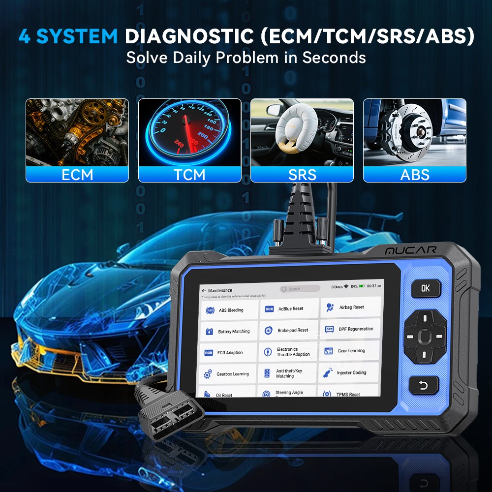 Mucar 632 OBD2 Scanner ABS SRS Car Diagnostic Tool Code Reader Free Update