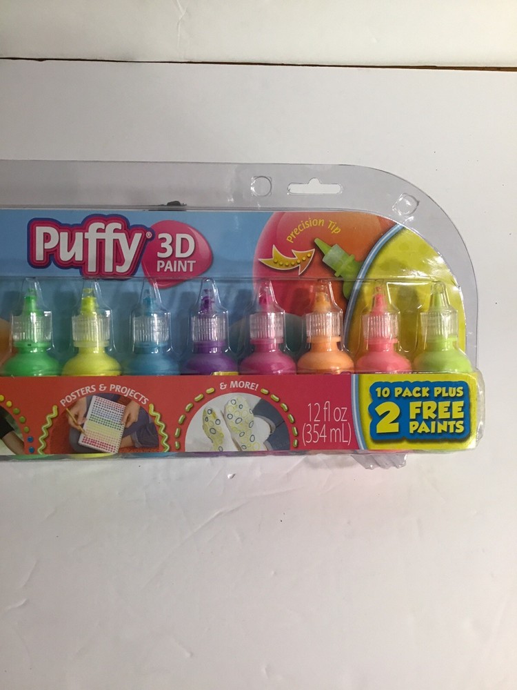 Neon Puffy 3D Paint, 12 Count - Works On Almost Everything with Precision Tips