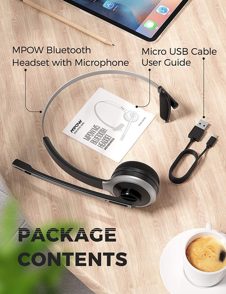 Mpow Bluetooth Headset Wireless Headphone Microphone & Mute 18Hrs Trucker Driver