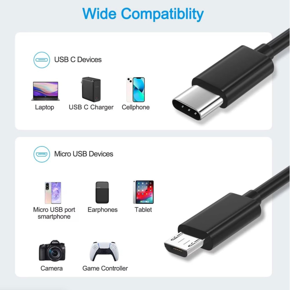 USB Type C to Micro 5V/2.4A Data & Sync Transfer OTG charging cable - Black