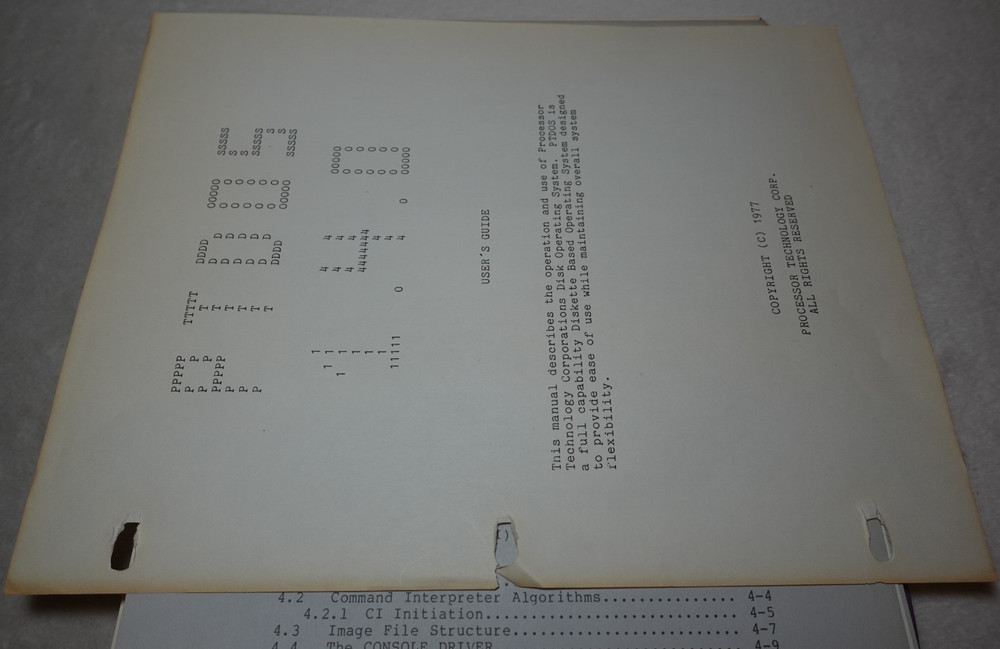 PTDOS 1.4 Processor Technology Disk Operating System 1977 Original User's Guide
