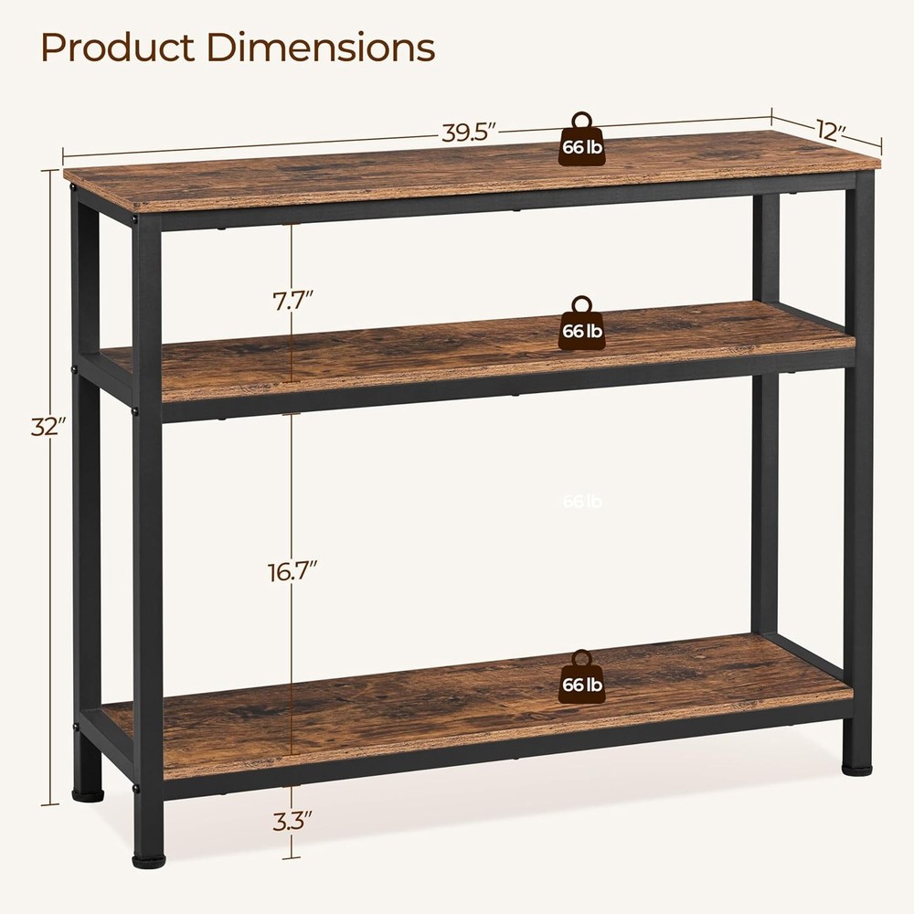NEW Yaheetech Industrial Console Table, 3 Tier Entryway Table with Storage She
