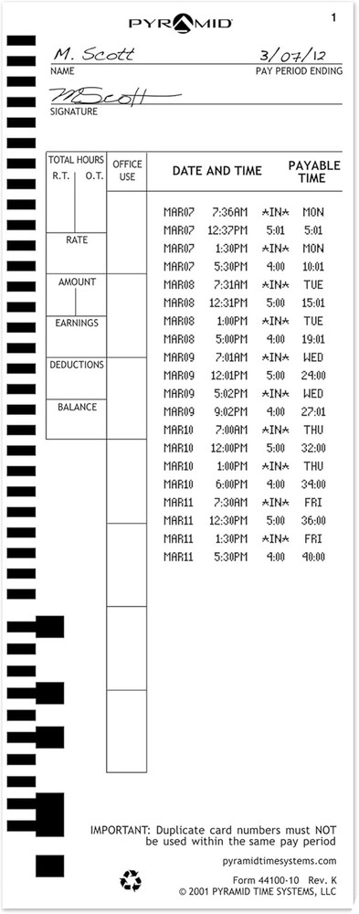 Pyramid Time System - Authentic Time Cards [44100-10PK3] for Pyramid 4000, 4000P