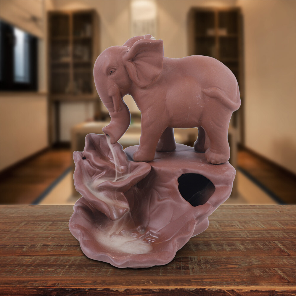 Elephant Incense Burner Waterfall Ceramic Backflow Incense Holder Home Decor