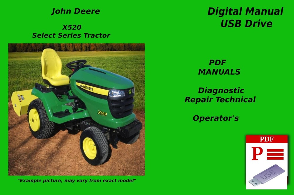John Deere X520 Select Series Tractor Technical Repair & Operator's Manual USB