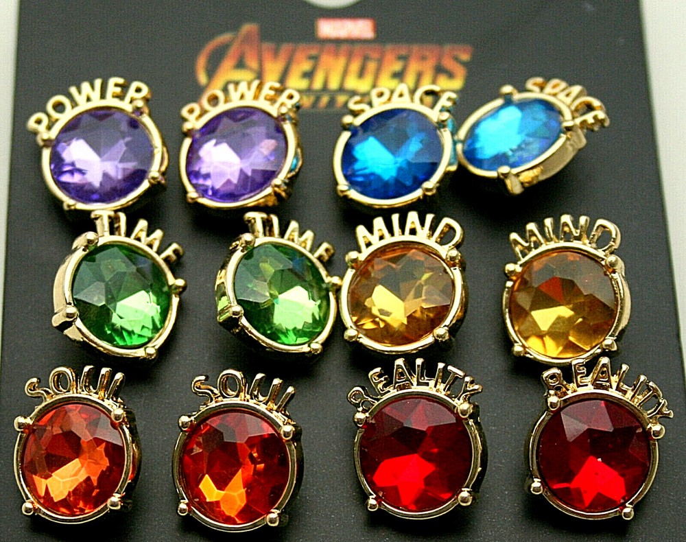 6 Pair Marvel Comics Avengers Infinity War Gauntlet Stones Earring Set New MOC