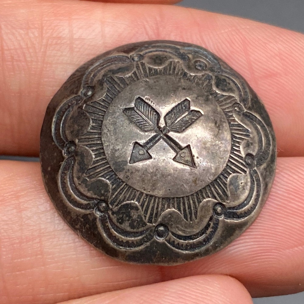 Vintage Navajo Native Hand Stampwork Concho Silver Button 1"