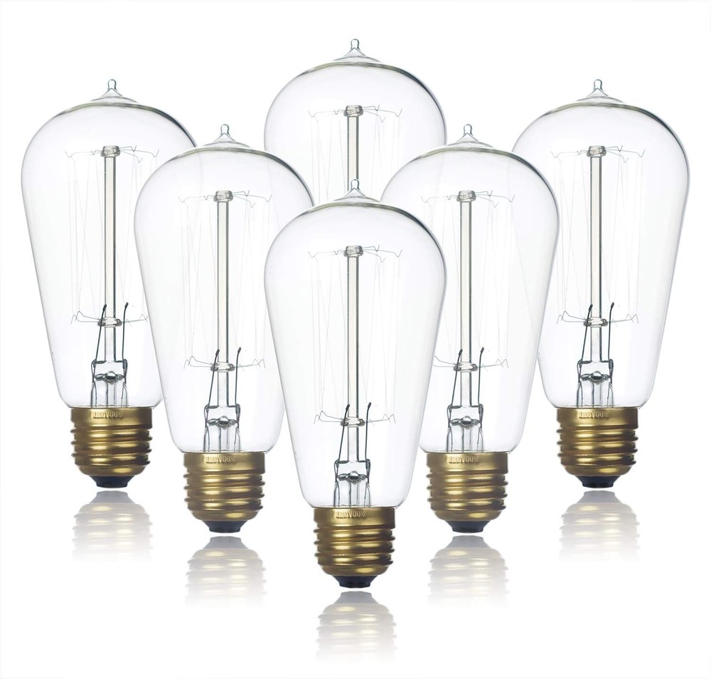 Jslinter 6-Pack Edison Light Bulb, Warm White 6 Count (Pack of 1),