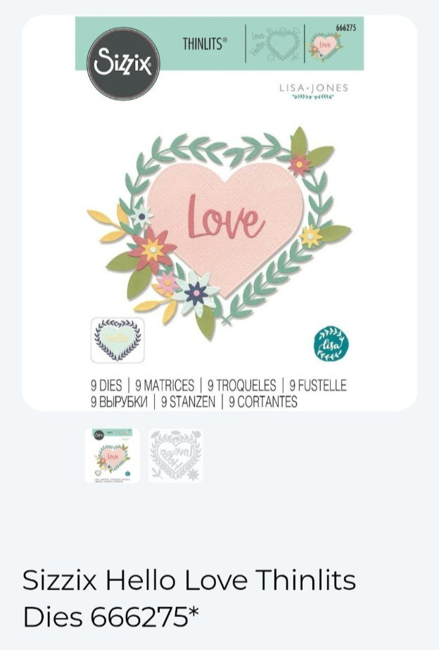 Sizzix Thinlits 9pc Hello Love #666275 by Lisa Jones Brand New Retired