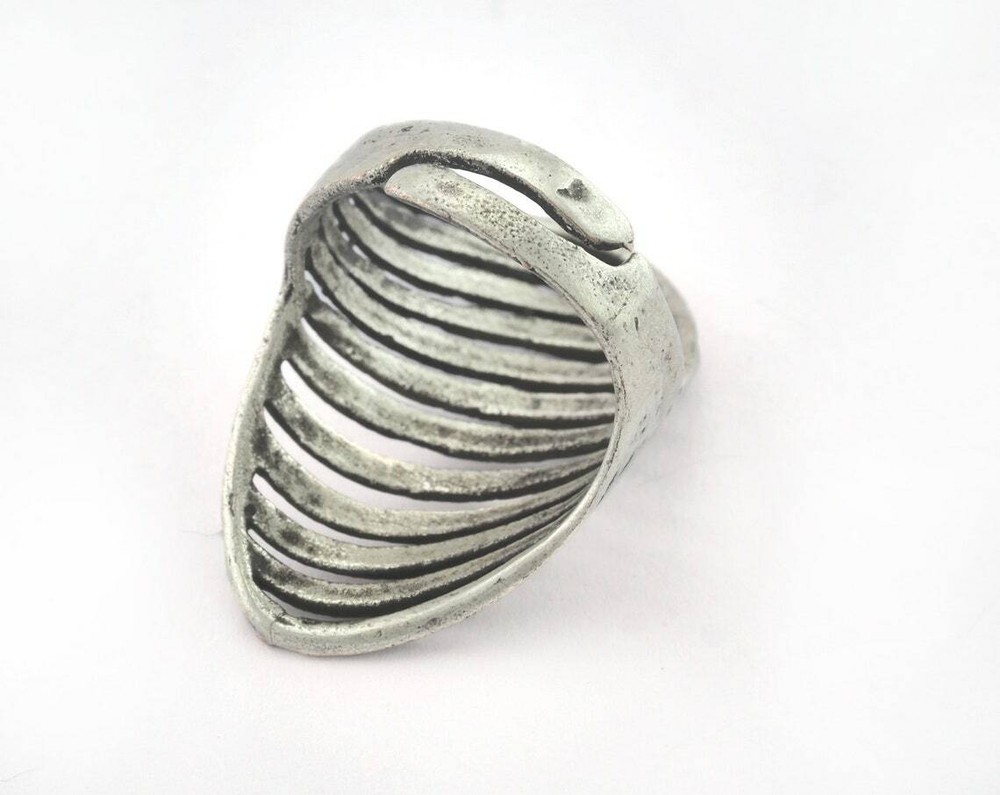 Adjustable Ring Antique Silver Plated Brass 29mm (16.5mm 6US inner size) 3305