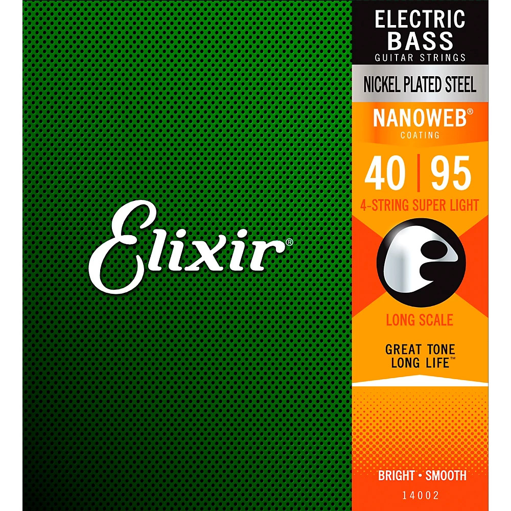 Elixir 4-String Bass Strings NANOWEB Coating, Long Scale, Super Light .040-.095
