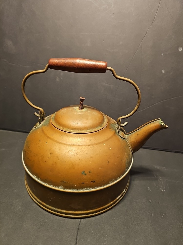Vintage Copper Tea Kettle Wood Handle