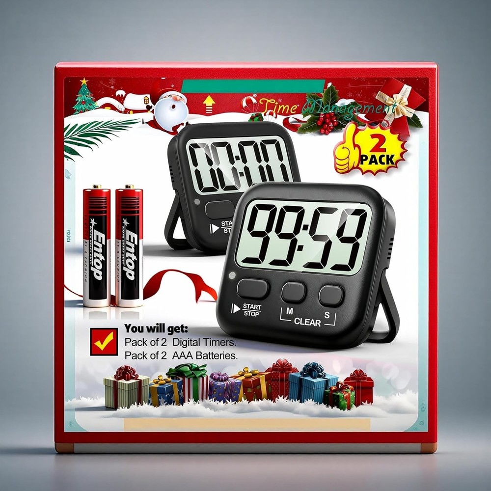 Versatile 2 Pack Countdown Timers with Memory - For Cooking, Classroom, Exercise