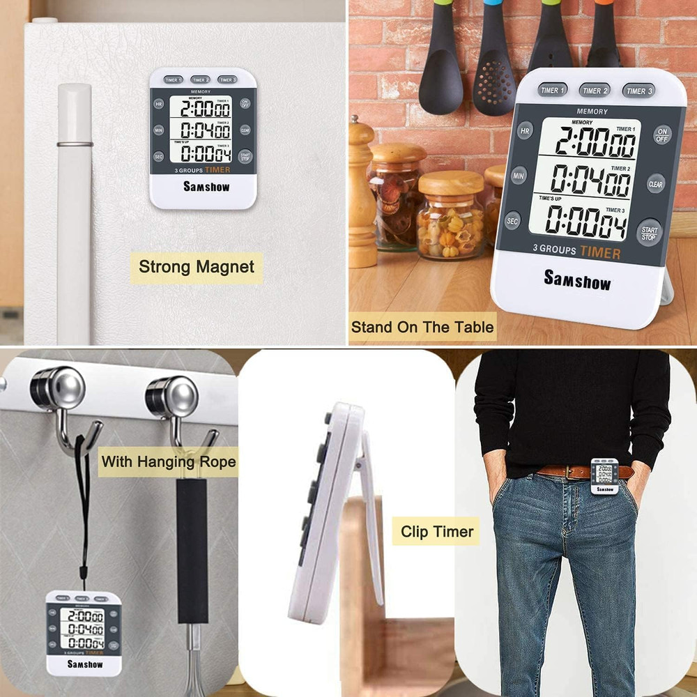 Digital Kitchen Timer Dual Timers 3 Channels Count Up/Down Cooking Timer Large D