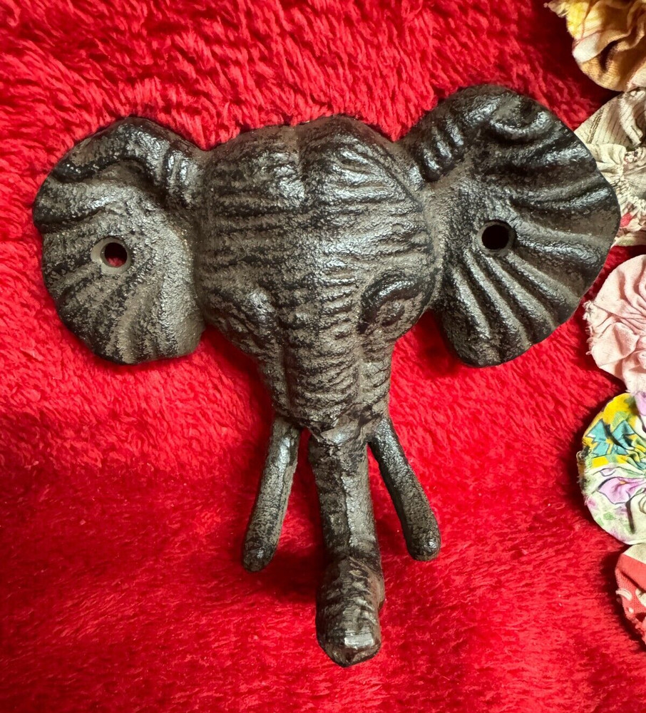 Vintage Cast Iron Elephant Head Coat Hanger Decorative Hook