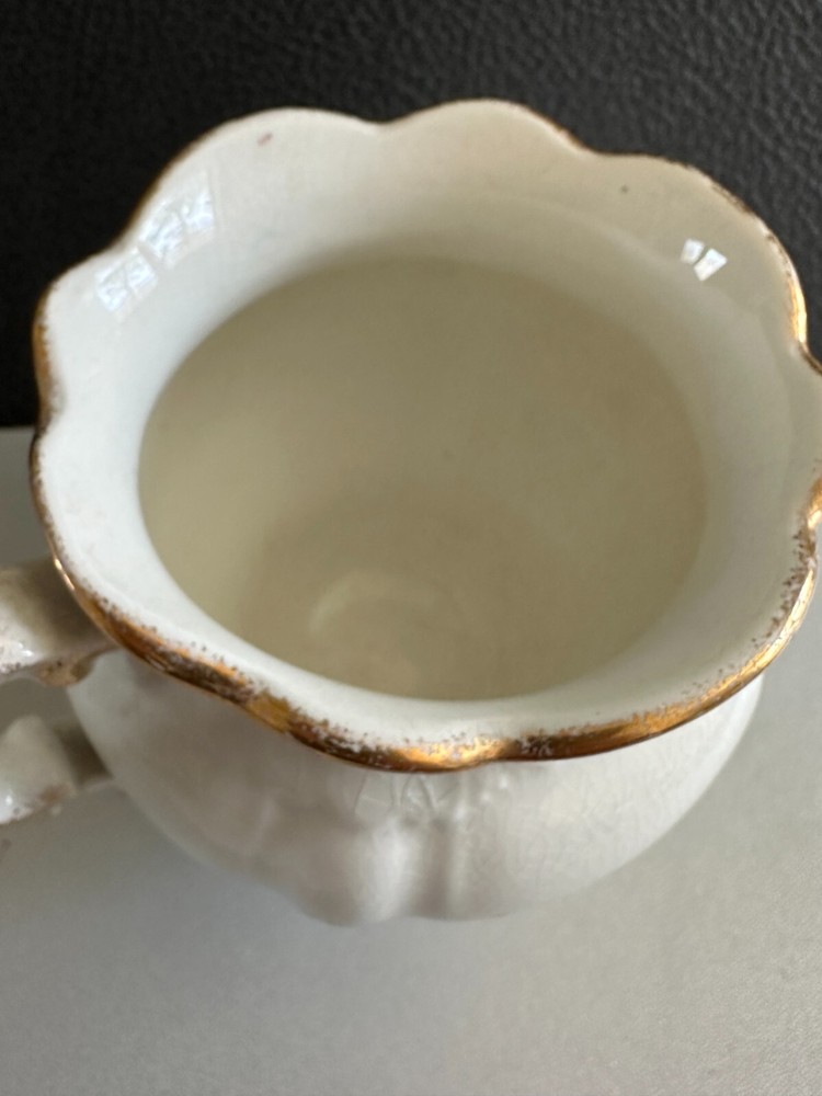 Vintage Gold Trimmed Handled Flowered Pitcher