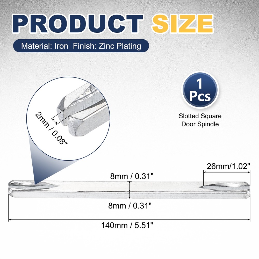 Door Knob Spindle, 140mm Long Door Handle Spindle Replacement, Silver Tone