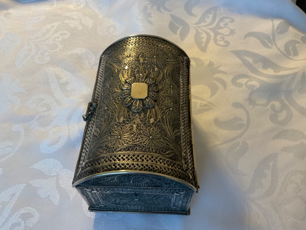 Antique large Solid Silver Filigree Box