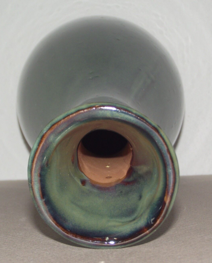 12" Ceramic stoneware green flower vase Asian pattern