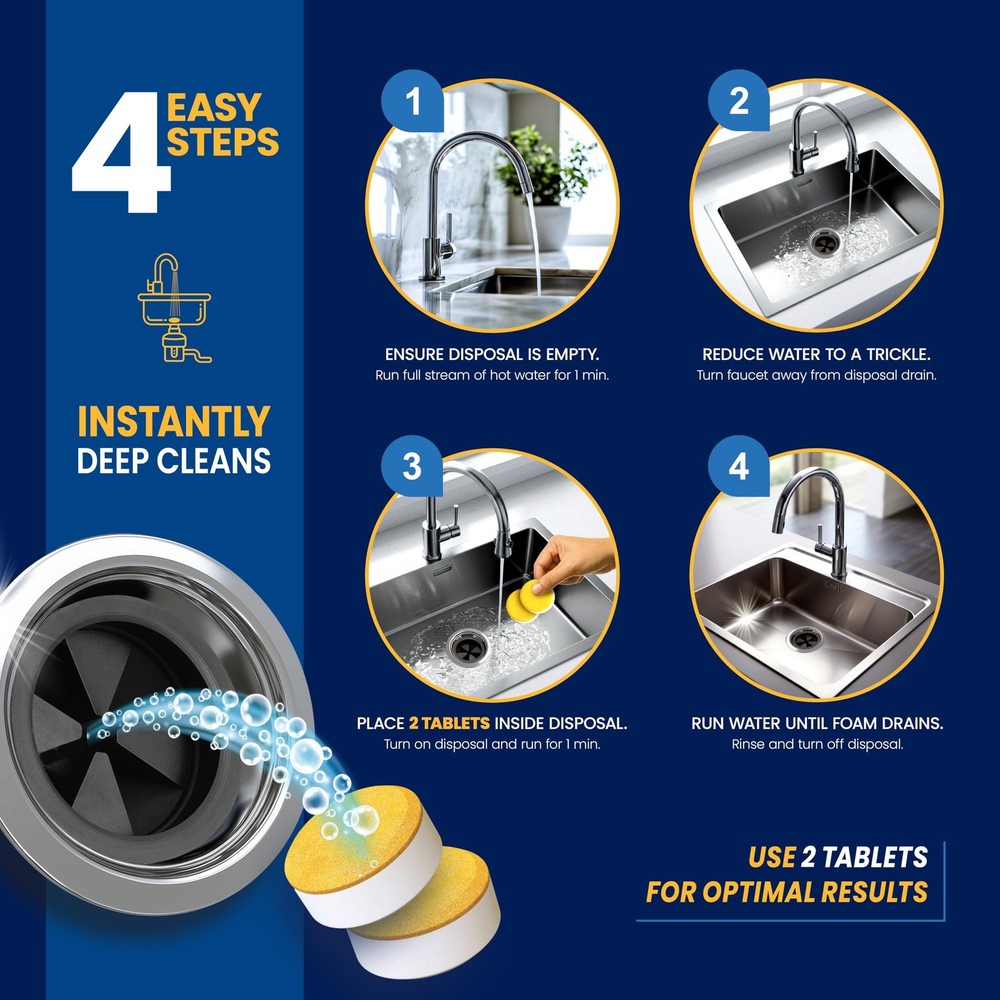 Garbage Disposal Cleaner and Deodorizer Tablets - 24 Pack, XL Citrus Foaming ...