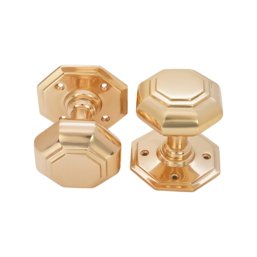 Door Knob Pair of Solid Octagonal Large Mortice Pull Handle Set Brass & Nickel